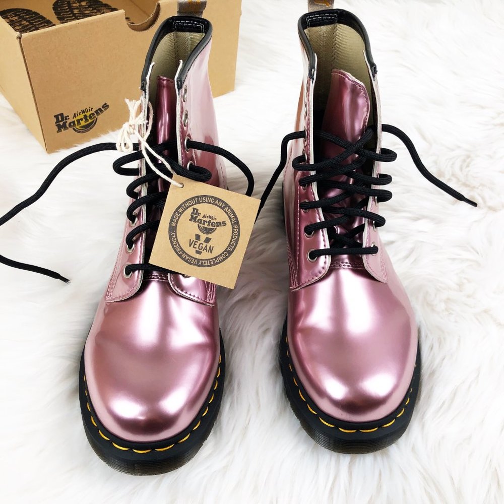 Dr. Martens Pink Vegan Leather 1460 Goldmix Boots - Picture 7 of 16